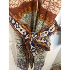 6 by six Women XL Southwestern Fair Isle Longline Belted Cardigan Shawl Collar